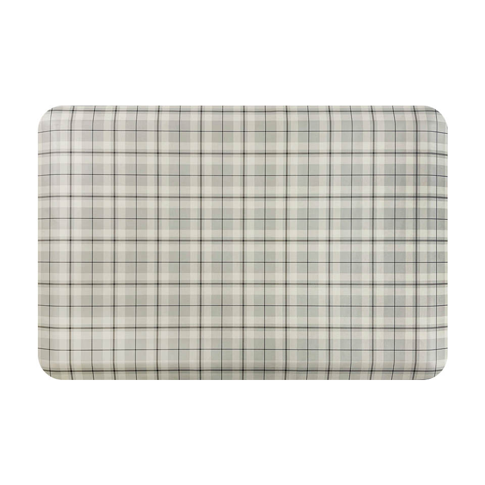 Happy Feet’s cream Brisbane Plaid anti-fatigue small mat with a traditional plaid design in creamy tones.