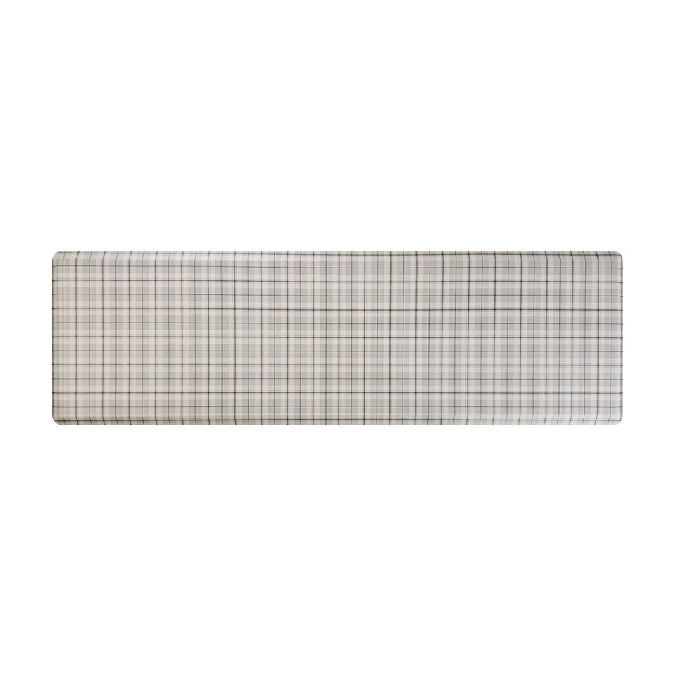 Happy Feet’s cream Brisbane Plaid anti-fatigue runner mat with a traditional plaid design in creamy tones.