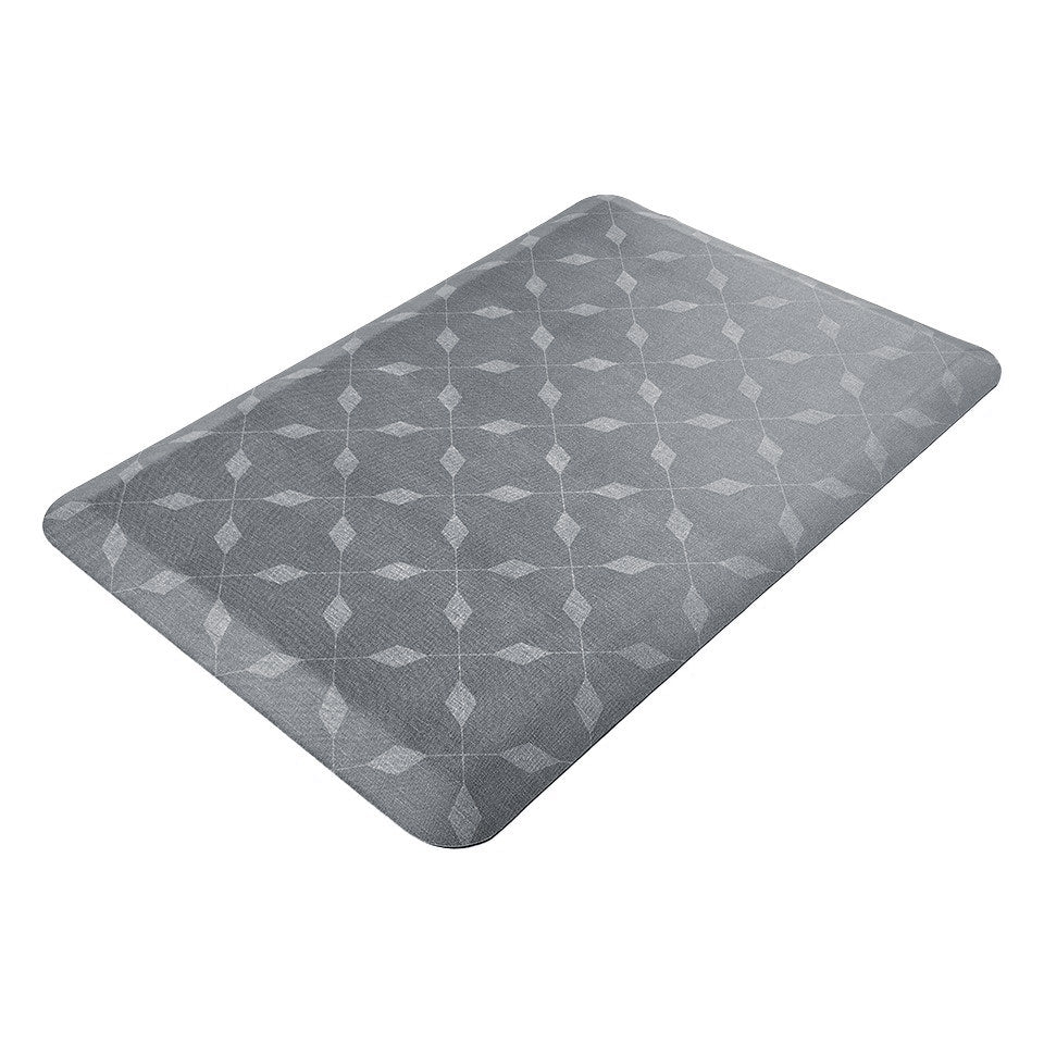 Happy Feet’s Crossing Paths anti-fatigue small mat at an angle showing for its beveled edges.