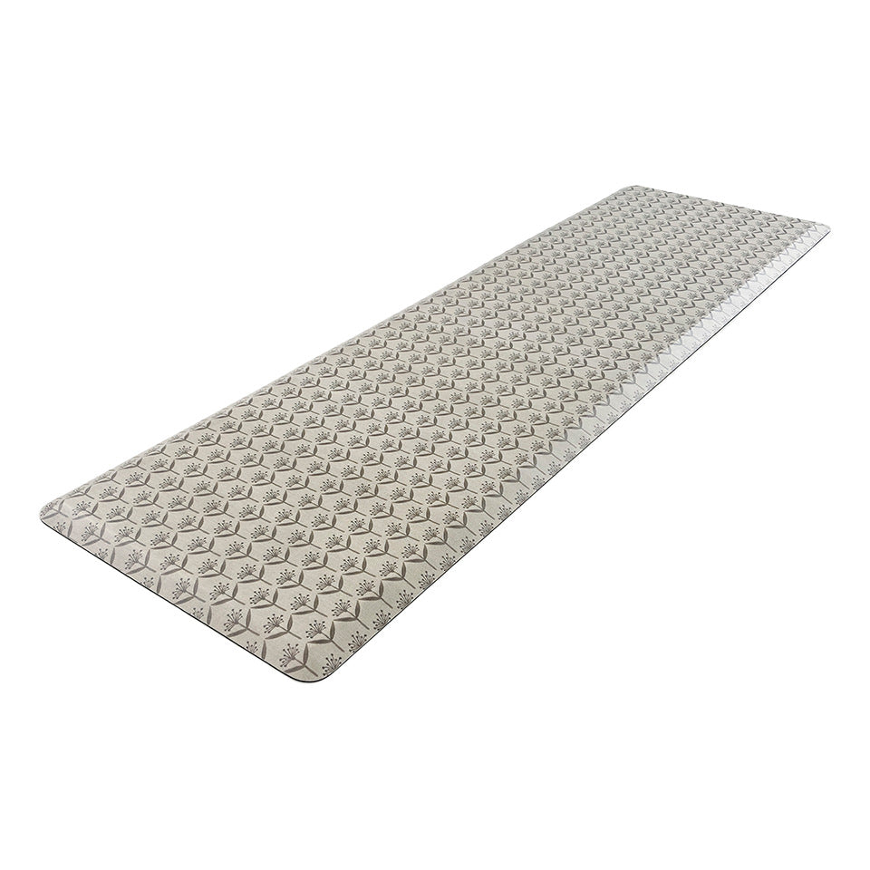 Happy Feet’s Dandelion Echo runner anti-fatigue mat at an angle showing for its beveled edges.