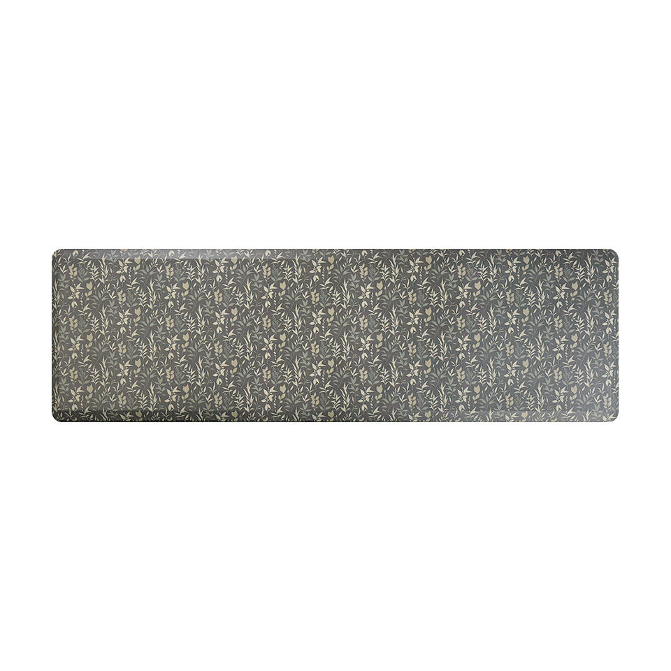 Happy Feet’s Ditsy Floral anti-fatigue runner mat with a repetitive floral design on a textured grey background.