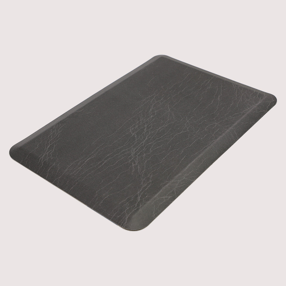 Happy Feet anti-fatigue mat in printed ebony leather with a smooth, waterproof, wipeable surface