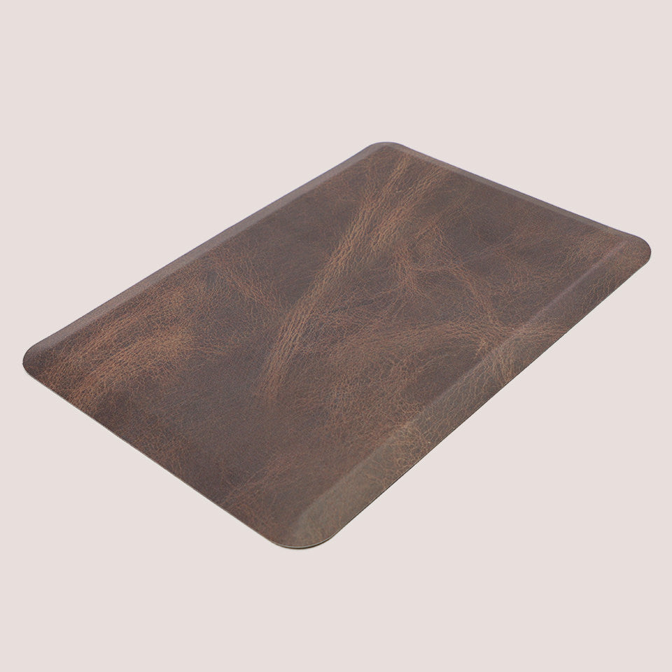 Happy Feet anti-fatigue mat with a high definition leather print in espresso brown