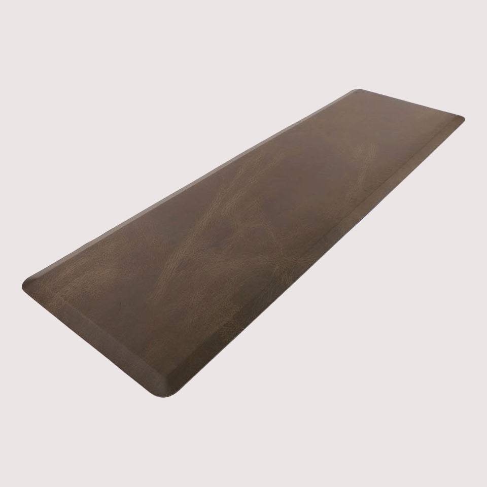 Happy Feet anti-fatigue runner mat with a high definition leather print in espresso brown