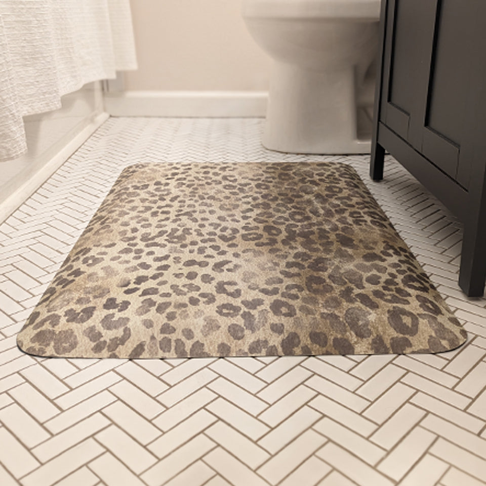 Happy Feet Leather mat in a modern bathroom in front of the sink for standing comfort