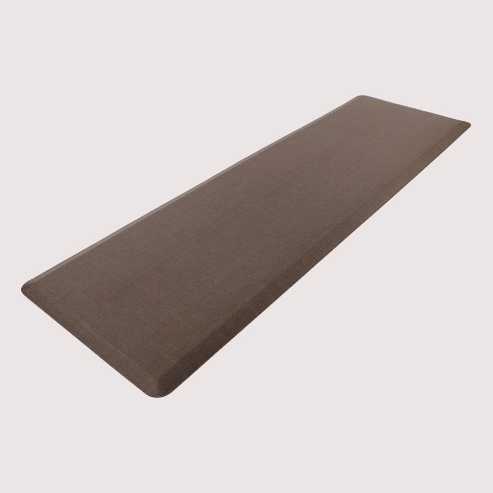 Happy Feet Linen runner mat in the color driftwood with 5/8" thick foam for standing comfort