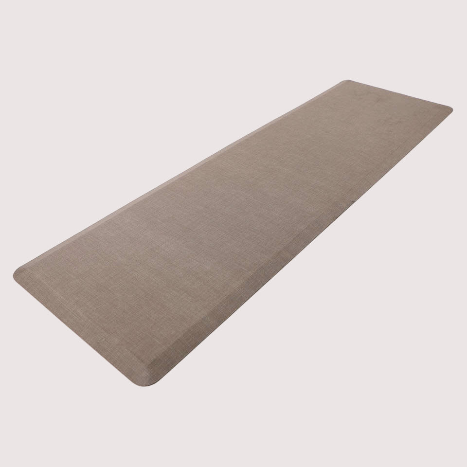 Happy Feet Linen runner mat with a wipeable surface for easy cleaning and beveled edging for smooth transitions