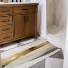 Beautiful Watercolor Landscape runner anti-fatigue mat in front of a bathroom vanity.