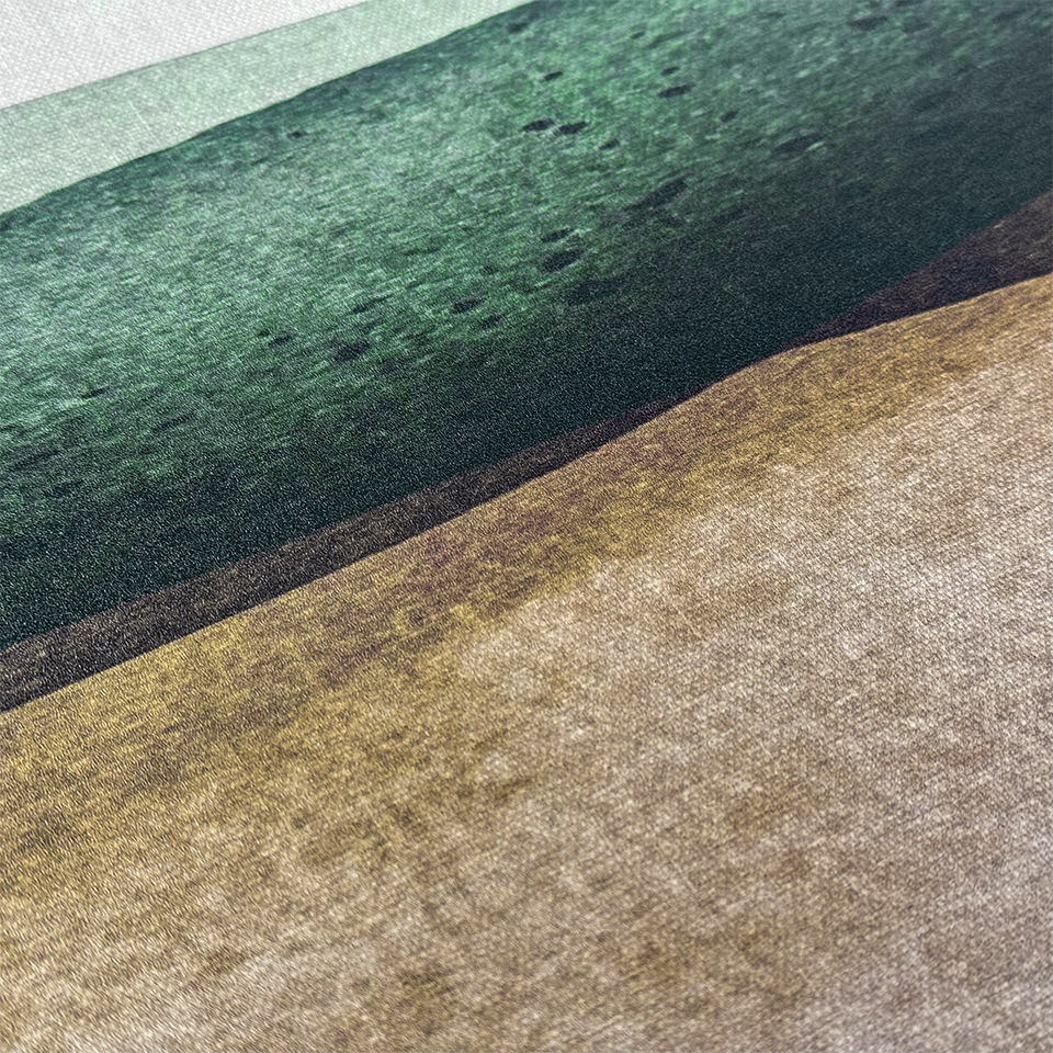 Canvas like textured surface with watercolors in brown, beige, and green tones.