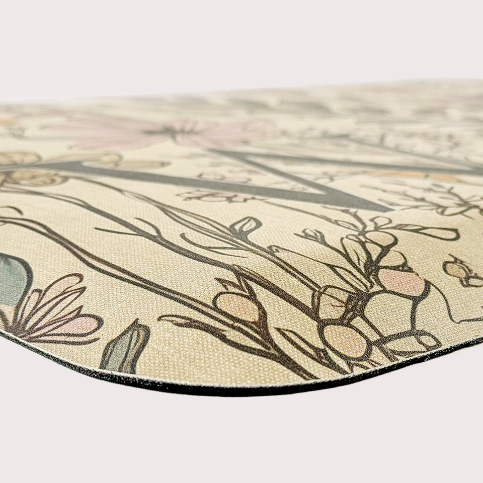 Corner image of Happy Feet's Wildflowers beveled edging from the floor to top proving a smooth transition.
