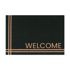Isolated black doormat personalized with a coir colored welcome in the lower right corner with two pairs of # meeting in the lower left corner