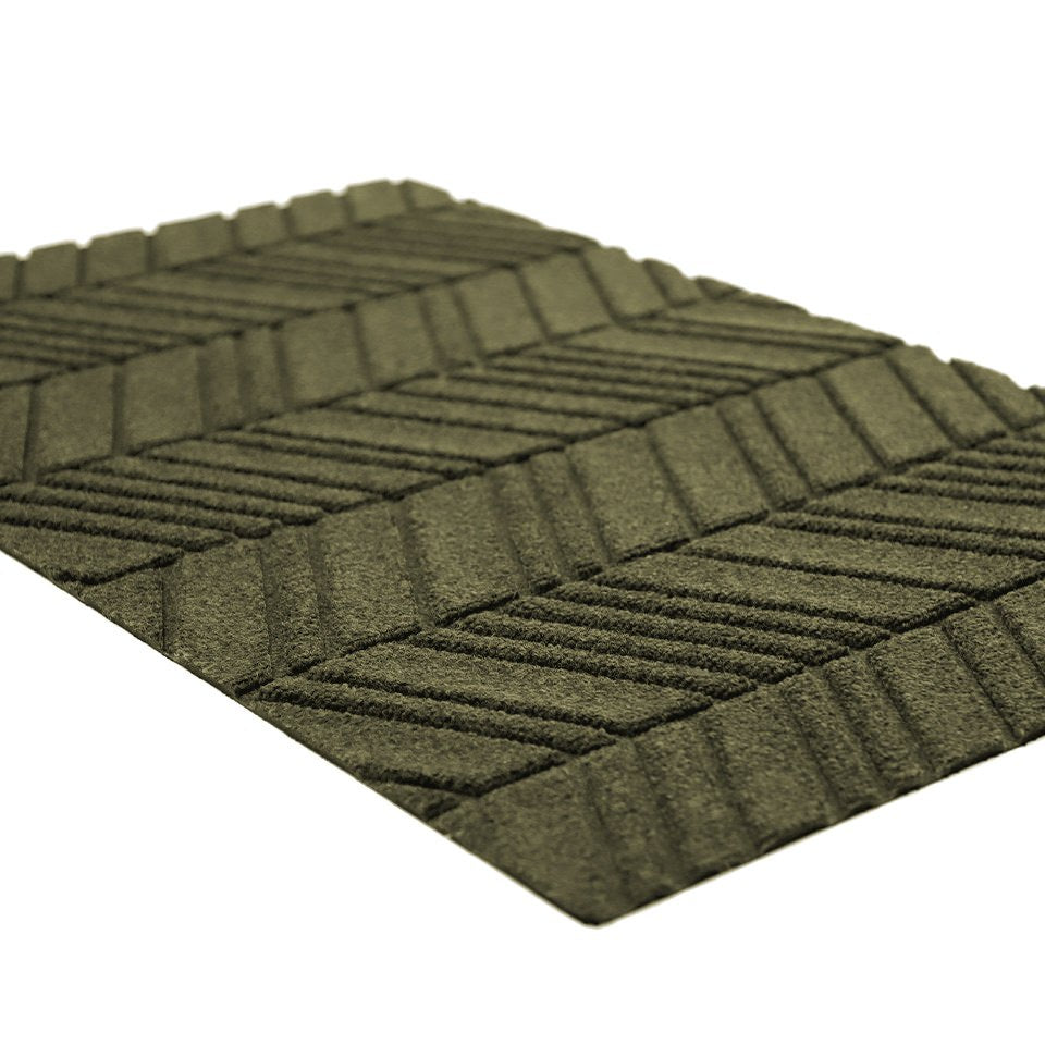 Olive green chevron pattern bi level designed doormat
