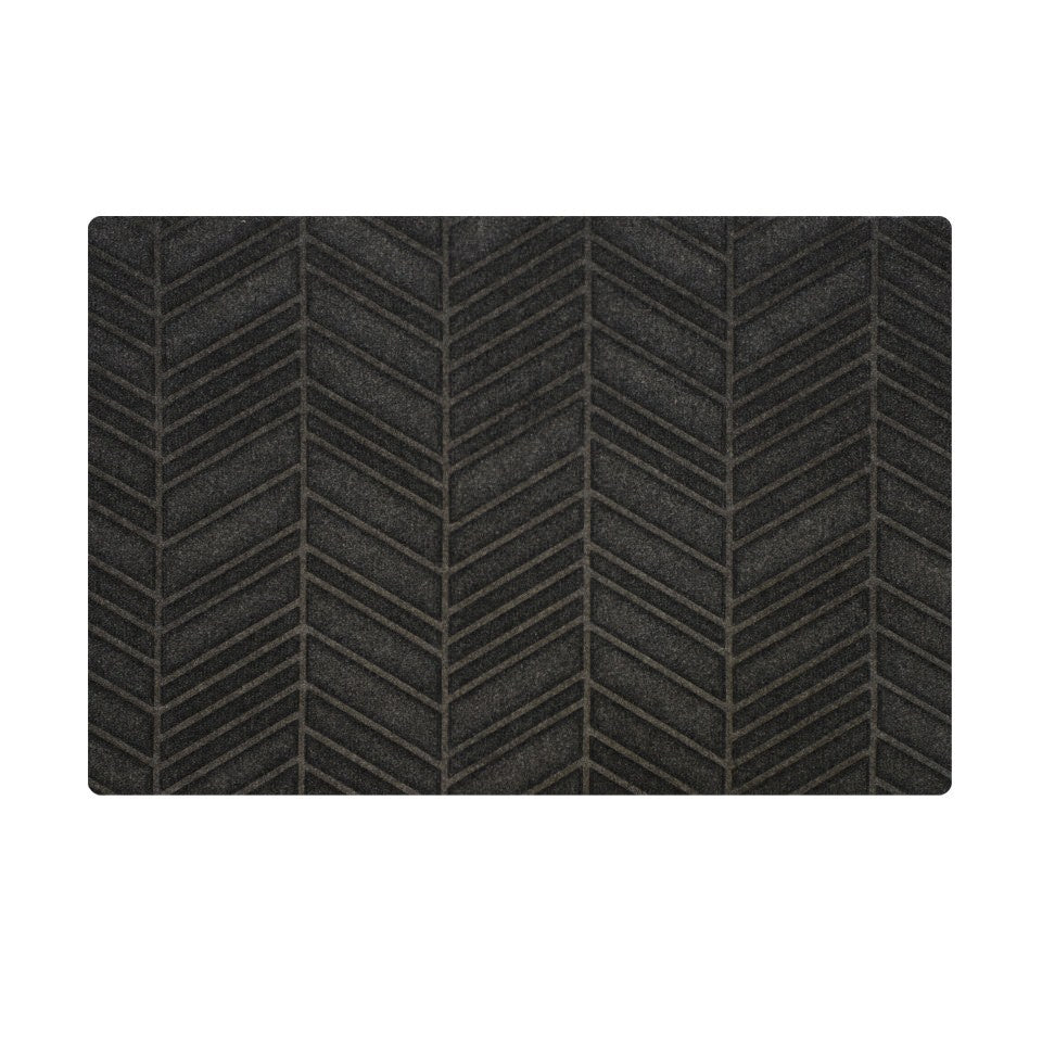 Chevron patterned dark grey doormat with bi-level non shedding material