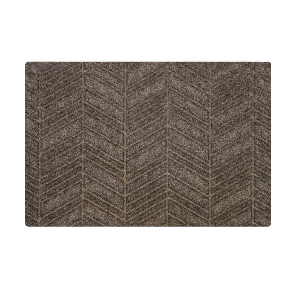Greige doormat with chevron bi level pattern