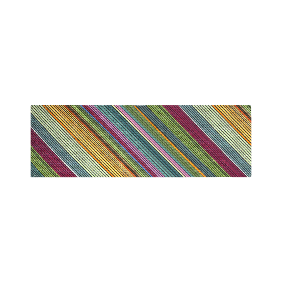 Neighburly Dutch Fields in Diagonal Stripes shown in the larger double door size is a bright and colorful inside doormat.