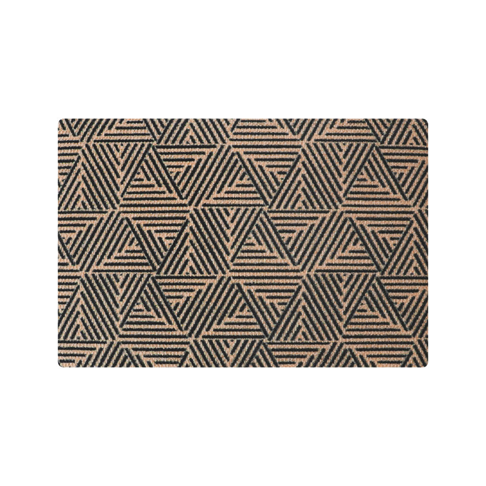 Neighburly Escher decorative indoor doormat features a modern geometric pattern in brown and black in a single door size.
