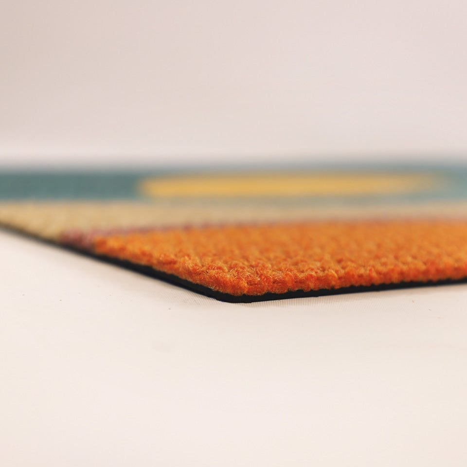Close up corner shot of Personal Sunset low profile and non shedding vibrant surface.