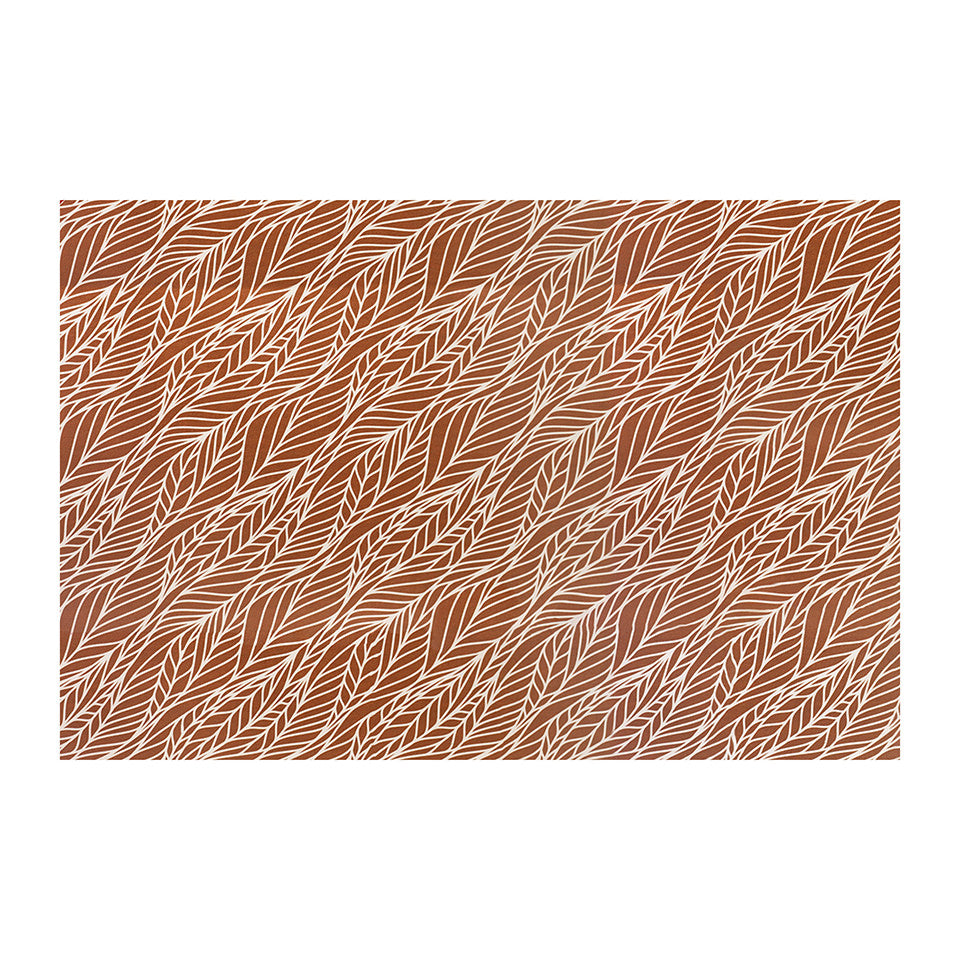 Large Abstract cream colored leaf pattern on burnt orange linen look low profile washable floormat