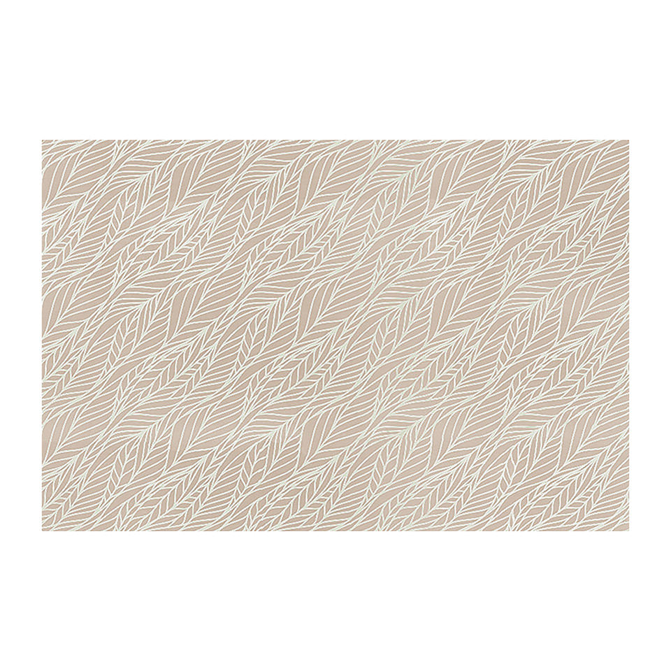 Abstract cream colored leaf pattern on shiitake tan linen look low profile washable floormat