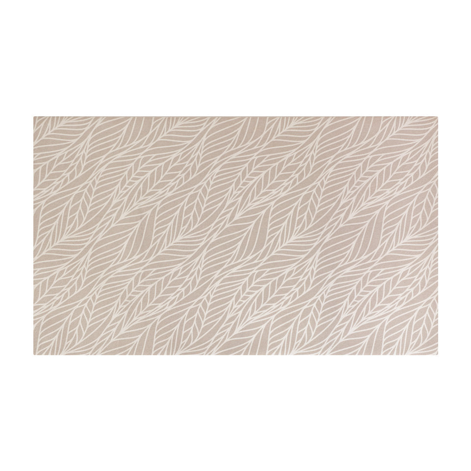 Abstract cream colored leaf pattern on shiitake tan linen look low profile washable floormat