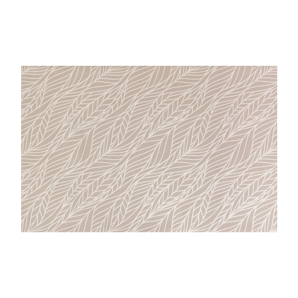 Abstract cream colored leaf pattern on shiitake tan linen look low profile washable floormat in small