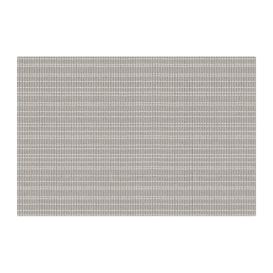 Un-Rugs Boucle Weave mat in size large with a boucle linear pattern in white and cream on a beige background.