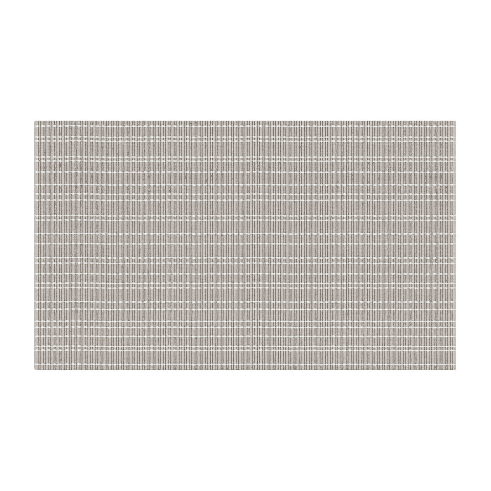 Un-Rugs Boucle Weave mat in size medium with a boucle linear pattern in white and cream on a beige background.