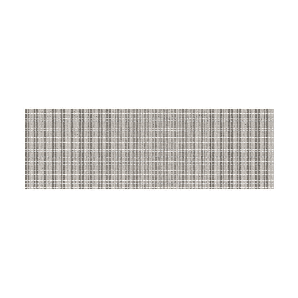 Boucle Weave mat as a small runner with a boucle linear pattern in white and cream on a beige background.