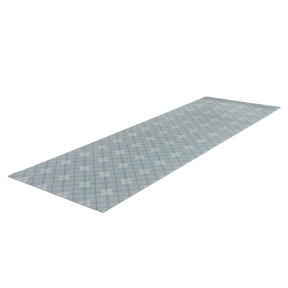 Indoor low profile runner shown in Sea Salt blue plaid with diamond pattern