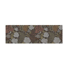 Overhead of interior home decor runner in dark floral with linen texture on low profile washable floor mat