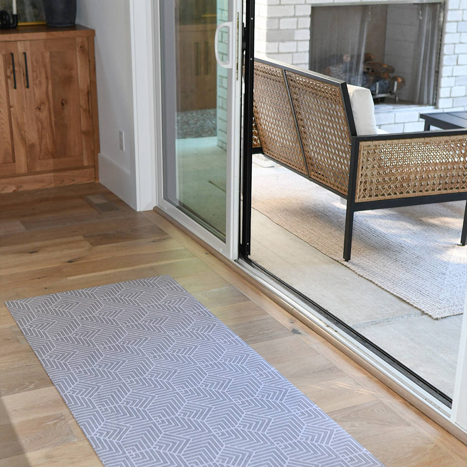 Diamond Deco runner in front of a patio or deck sliding door