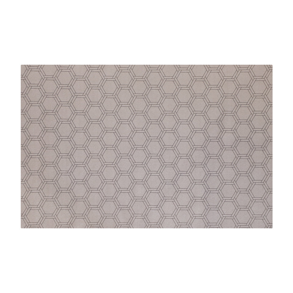 Low profile washable floor mat in shiitake tan printed linen with double honeycomb accent design in urbane bronze size small