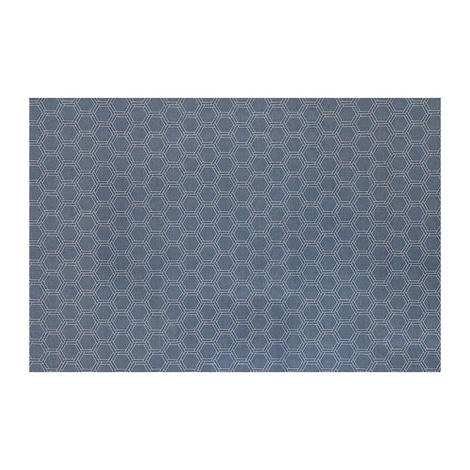 Overhead shot of storm cloud in large blue with double honeycomb design in shiitake tan on a low profile washable indoor mat