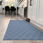 Honeycomb storm cloud blue kitchen mat runner perfect for spills and messes because its machine washable.