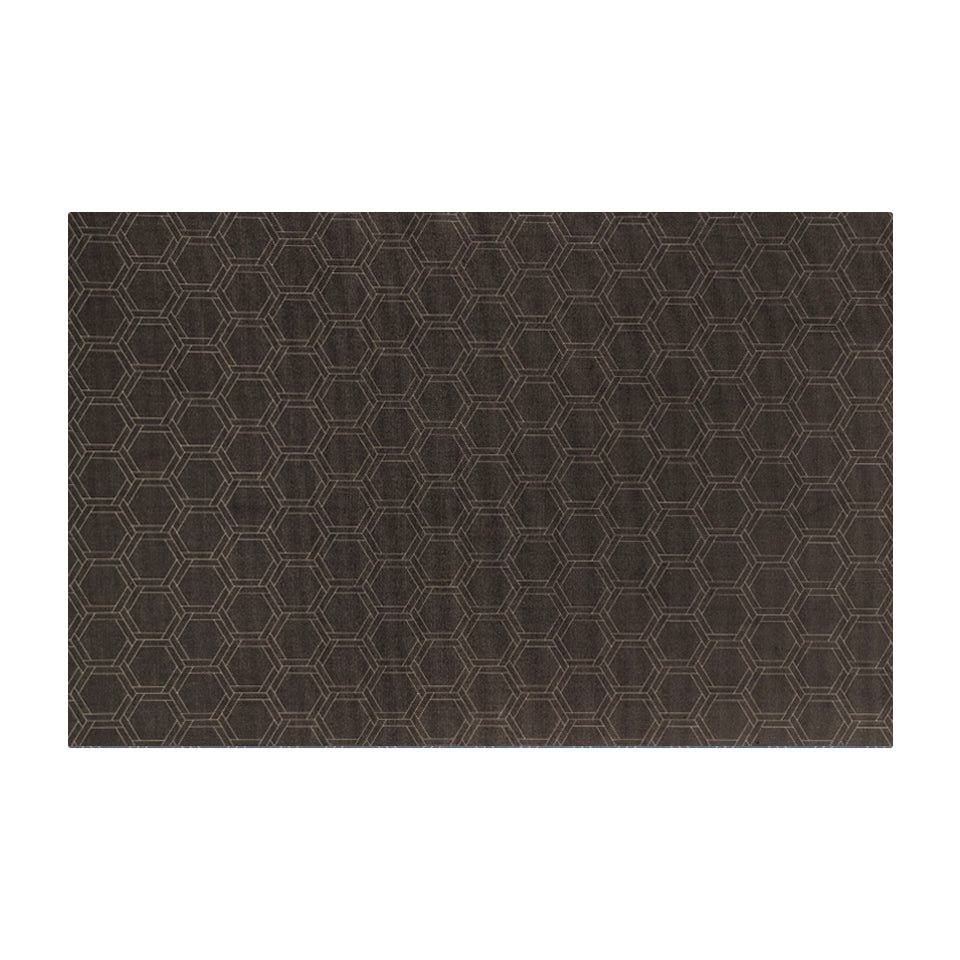 Overhead shot of Urbane Bronze small mat honeycomb design in shiitake tan printed; low profile washable indoor floor mat