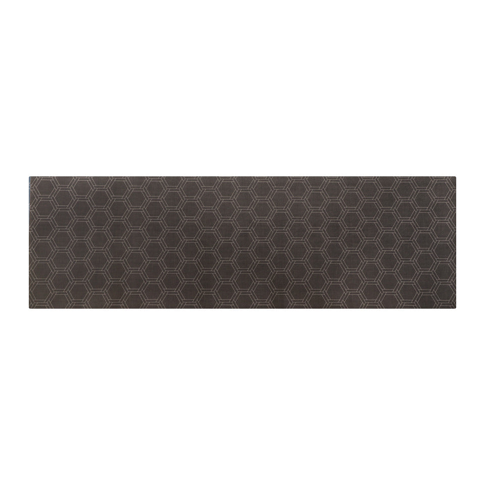 Overhead shot of Urbane Bronze runner mat honeycomb design in shiitake tan printed; low profile washable indoor floor mat