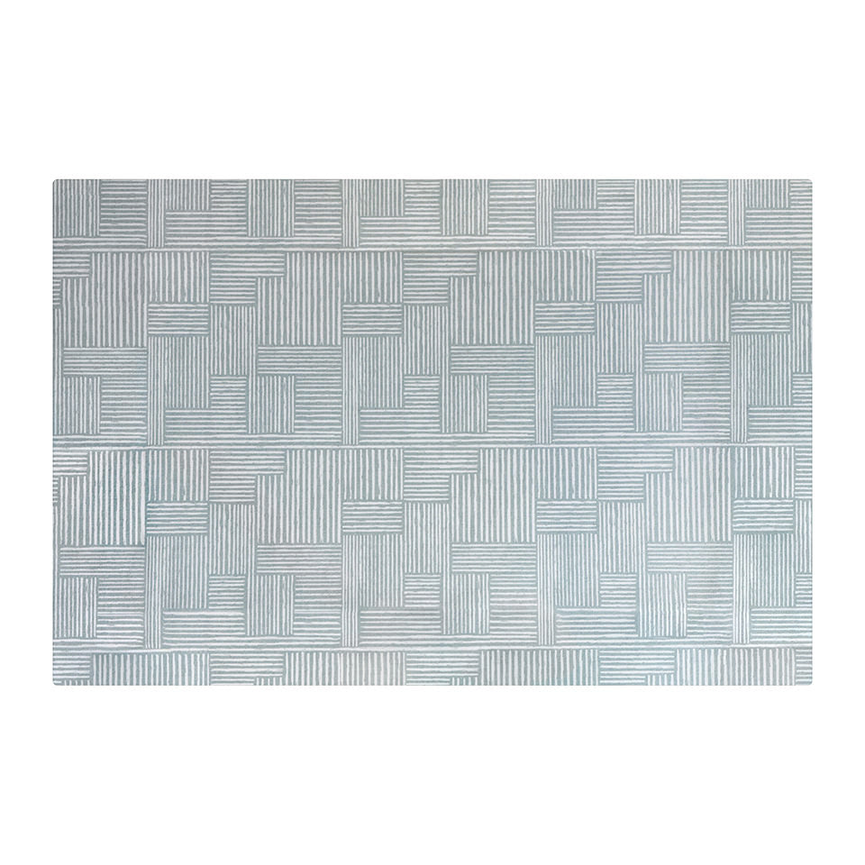 Large Sea Salt blue with snowbound cream organic lines in abstract square pattern on a low profile washable interior mat.