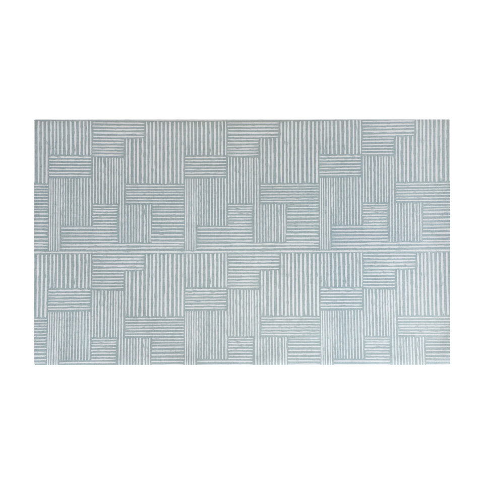 Medium Sea Salt blue with snowbound cream organic lines in abstract square pattern on a low profile washable interior mat.