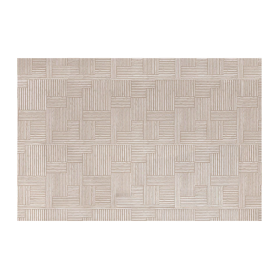 Large Shiitake tan with snowbound cream organic lines in abstract square pattern on a low profile washable interior mat.