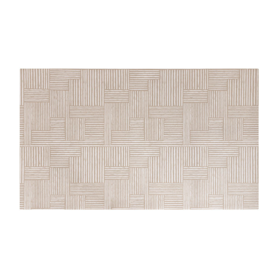 Medium Shiitake tan with snowbound cream organic lines in abstract square pattern on a low profile washable interior mat.