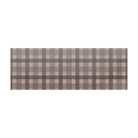 Kitchen medium sized runner Shiitake tan printed linen texture with urbane bronze brown plaid stripes on a low profile washable indoor floor mat.