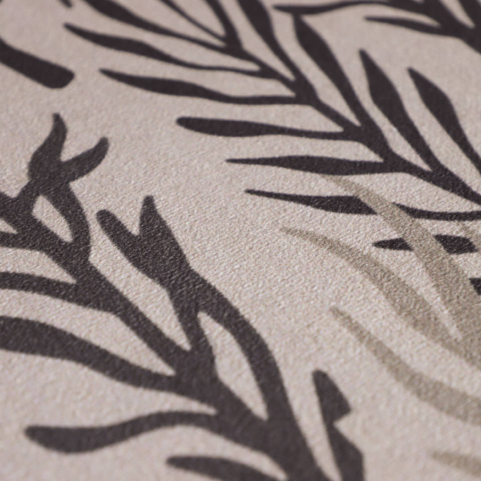 Detail shot of Pained Fern's surface of warm tans and dark grey fern pattern with brown/bronze undertones
