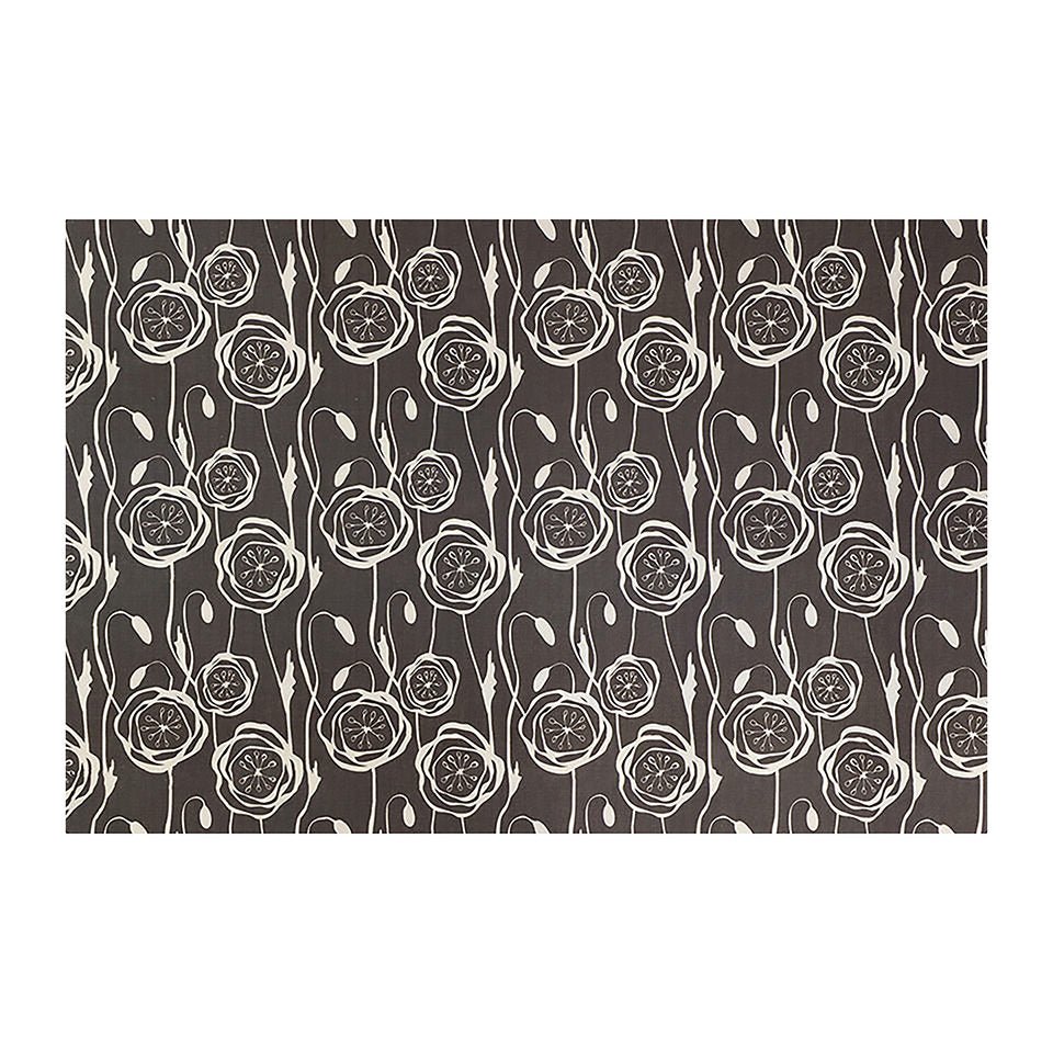 Peonies in a repeating pattern with urbane bronze brown background and peonies in snowbound cream on a washable indoor floor mat.