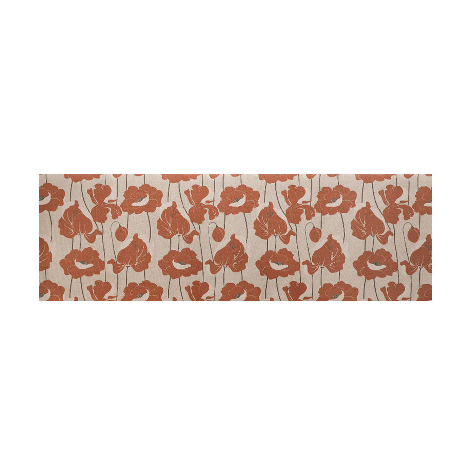 Beautiful mat with neutral light beige (shiitake) base with poppy flowers in a deep orange (earthen jug) shade; runner