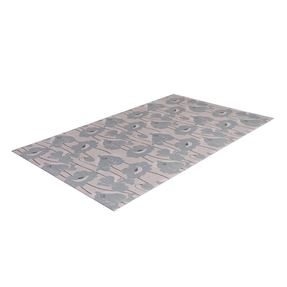 Beautiful mat with neutral light beige (shiitake) base with poppy flowers in light grey/blue (mountain road) shade