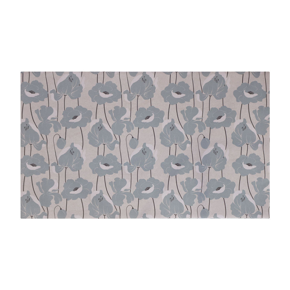 Beautiful mat with neutral light beige (shiitake) base with poppy flowers in light grey/blue (mountain road) shade; medium