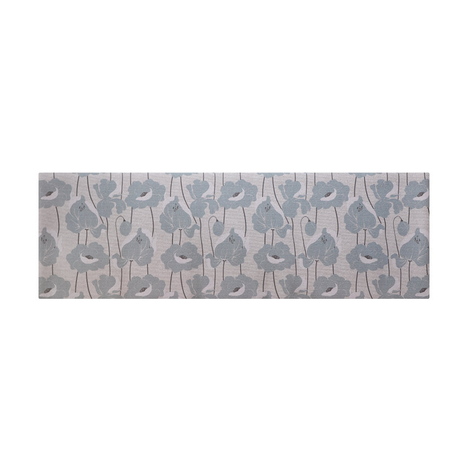 Beautiful mat with neutral light beige (shiitake) base with poppy flowers in light grey/blue (mountain road) shade; runner
