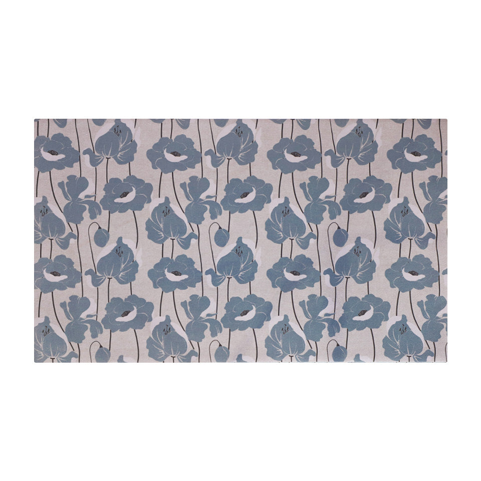 Beautiful mat with neutral light beige (shiitake) base with poppy flowers in medium grey/blue (storm cloud) shade; medium
