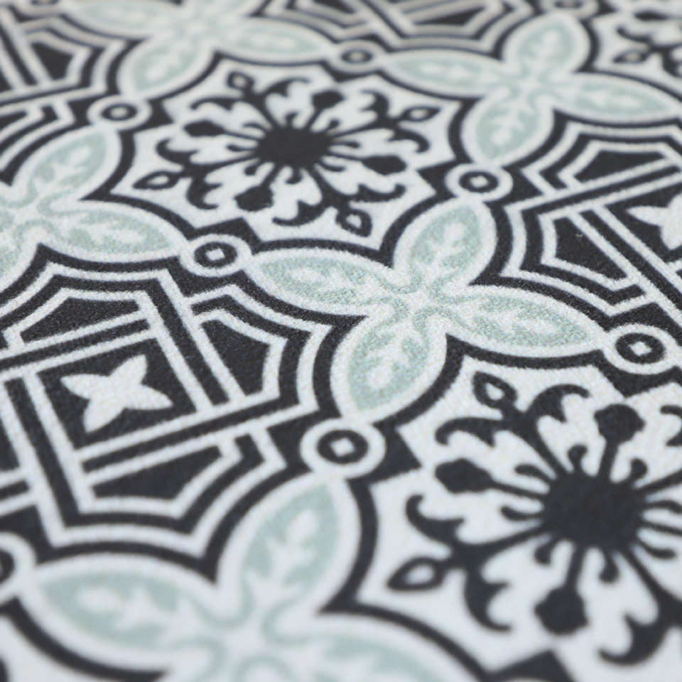 close up of beautiful pattern in black and white with pops of light teal 