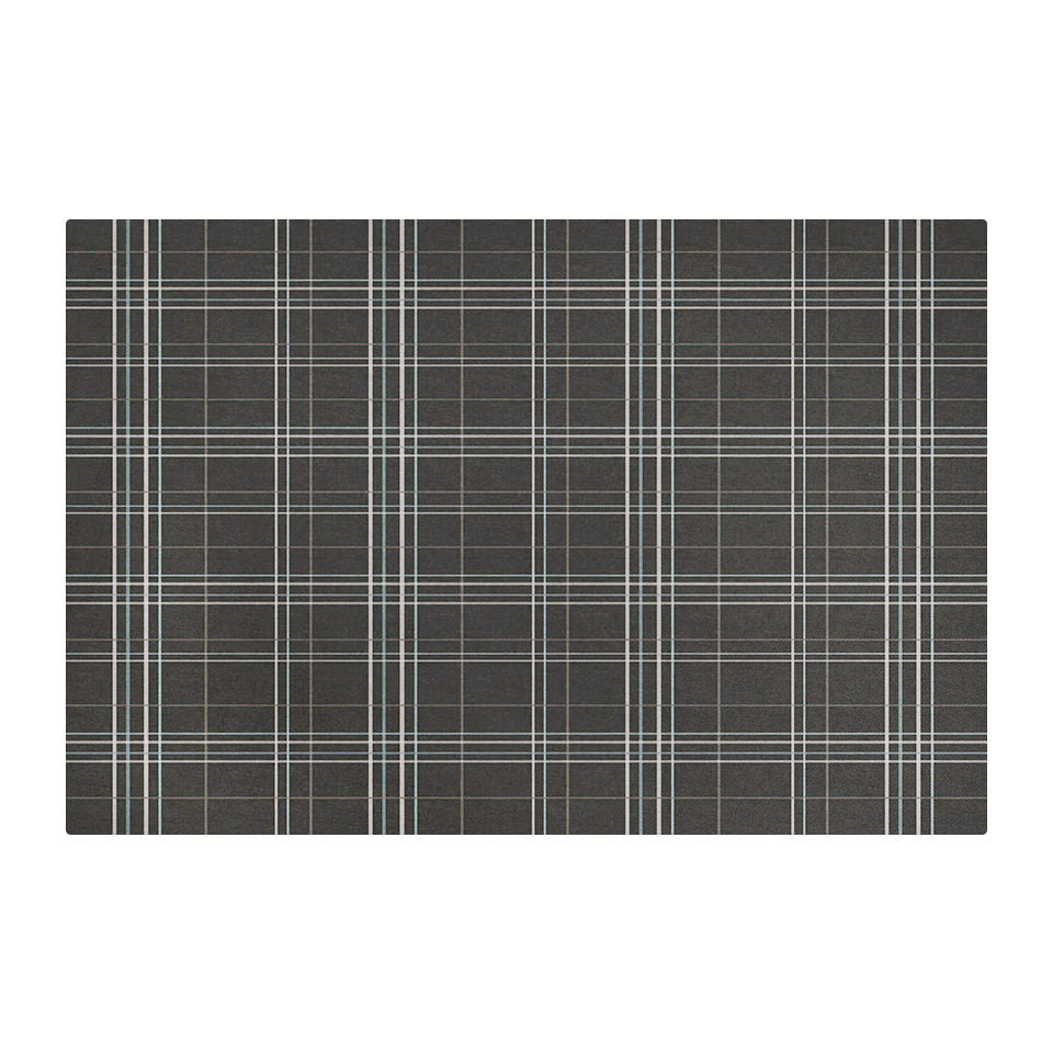 Un-Rug's Sydney Plaid mat in the size large with a traditional plaid design on a greyish brown background.